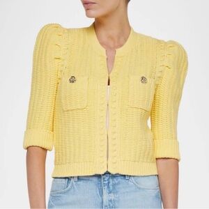 L’AGENCE Delilah Textured Knit Cardigan Pale Yellow Size L